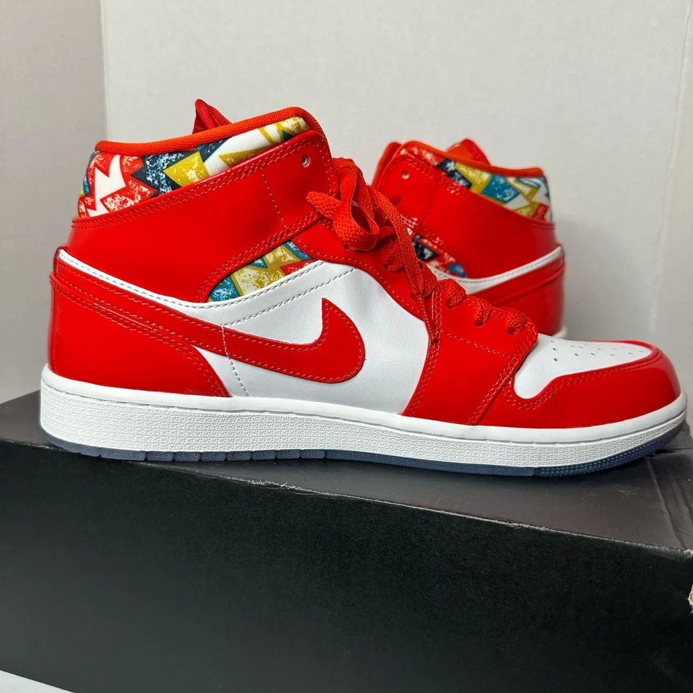 Nike Air Jordan 1 SE Mid Barcelona Sweater Red Patent Size 10.5 Sneakers